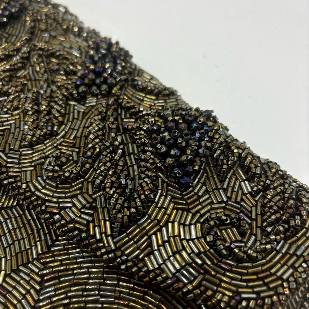 Vintage Bonnies Beaded Clutch Handmade In Hong Kong Evening Formal Black Gold - Picture 4 of 9